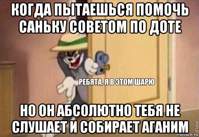 когда пытаешься помочь саньку советом по доте но он абсолютно тебя не слушает и собирает аганим, Мем    Ребята я в этом шарю