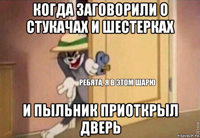 когда заговорили о стукачах и шестерках и пыльник приоткрыл дверь, Мем    Ребята я в этом шарю