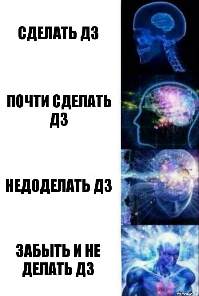 Сделать дз Почти сделать дз Недоделать дз Забыть и не делать дз, Комикс  Сверхразум