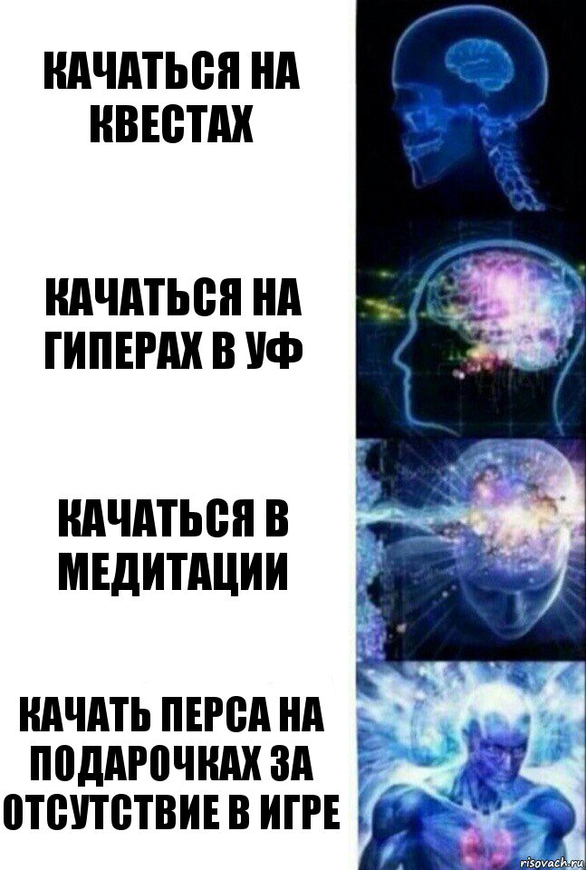 Качаться на квестах Качаться на гиперах в УФ Качаться в медитации Качать перса на подарочках за отсутствие в игре, Комикс  Сверхразум