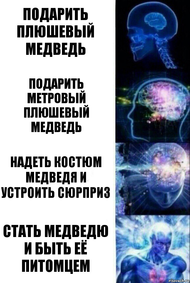 подарить плюшевый медведь подарить метровый плюшевый медведь надеть костюм медведя и устроить сюрприз стать медведю и быть её питомцем, Комикс  Сверхразум