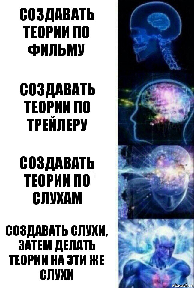 Создавать теории по фильму Создавать теории по трейлеру Создавать теории по слухам Создавать слухи, затем делать теории на эти же слухи, Комикс  Сверхразум