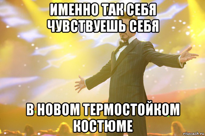 именно так себя чувствуешь себя в новом термостойком костюме, Мем Тони Старк (Роберт Дауни младший)