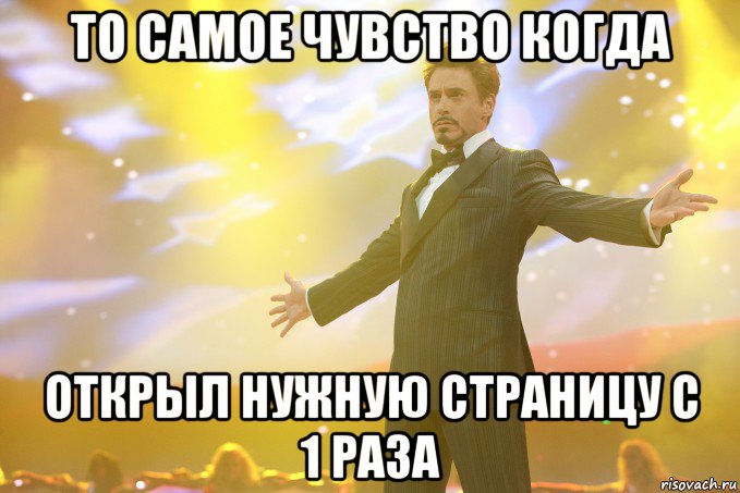 то самое чувство когда открыл нужную страницу с 1 раза, Мем Тони Старк (Роберт Дауни младший)