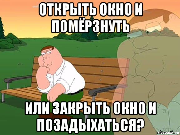 открыть окно и помёрзнуть или закрыть окно и позадыхаться?, Мем Задумчивый Гриффин