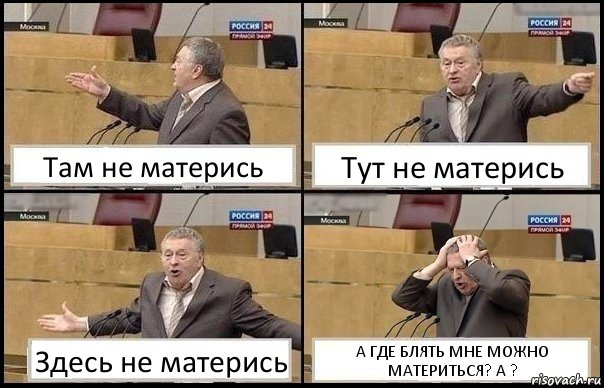 Там не матерись Тут не матерись Здесь не матерись А ГДЕ БЛЯТЬ МНЕ МОЖНО МАТЕРИТЬСЯ? А ?, Комикс Жирик в шоке хватается за голову