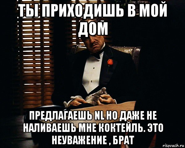 ты приходишь в мой дом предлагаешь nl но даже не наливаешь мне коктейль. это неуважение , брат