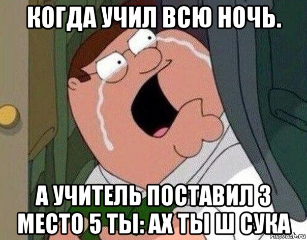 когда учил всю ночь. а учитель поставил 3 место 5 ты: ах ты ш сука, Мем Гриффин плачет