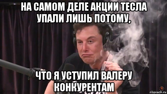 на самом деле акции тесла упали лишь потому, что я уступил валеру конкурентам, Мем Илон Маск