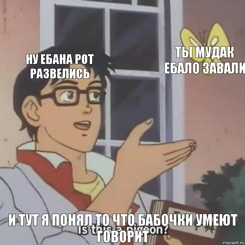 ну ебана рот развелись ты мудак ебало завали и тут я понял то что бабочки умеют говорит, Комикс  Is this