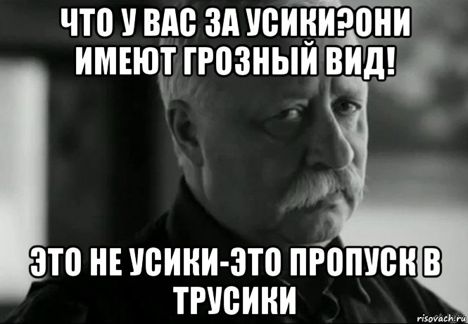 что у вас за усики?они имеют грозный вид! это не усики-это пропуск в трусики, Мем Не расстраивай Леонида Аркадьевича