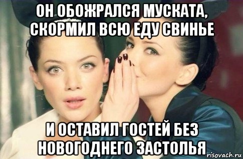 он обожрался муската, скормил всю еду свинье и оставил гостей без новогоднего застолья, Мем  Он