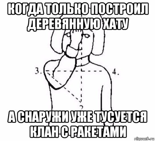 когда только построил деревянную хату а снаружи уже тусуется клан с ракетами, Мем  Перекреститься