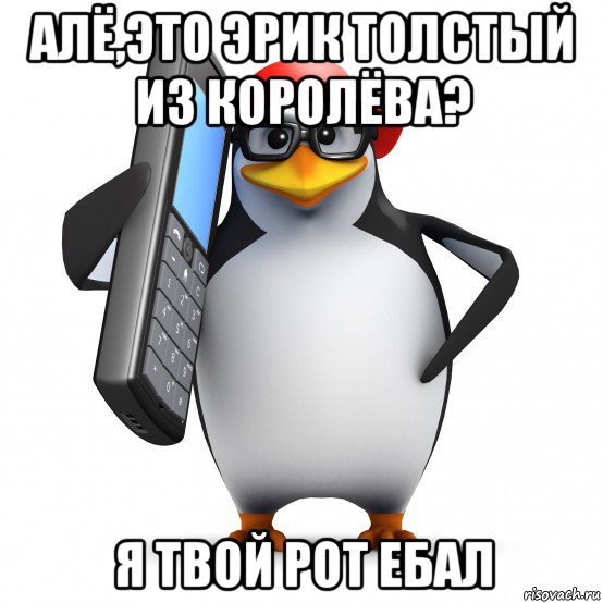 алё,это эрик толстый из королёва? я твой рот ебал, Мем   Пингвин звонит