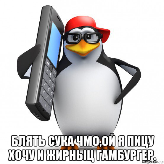  блять сука чмо,ой я пицу хочу и жирныц гамбургер., Мем   Пингвин звонит