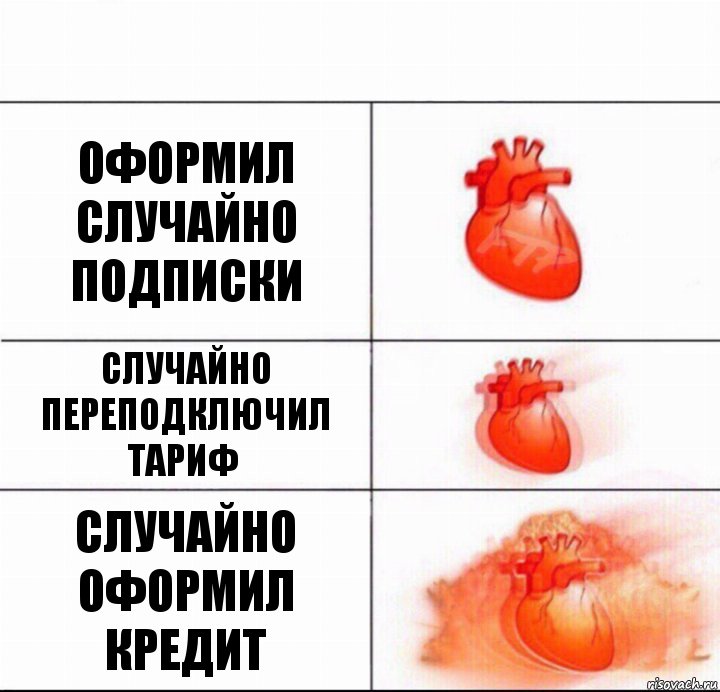 Оформил случайно подписки Случайно переподключил тариф Случайно оформил кредит, Комикс  Расширяюшее сердце