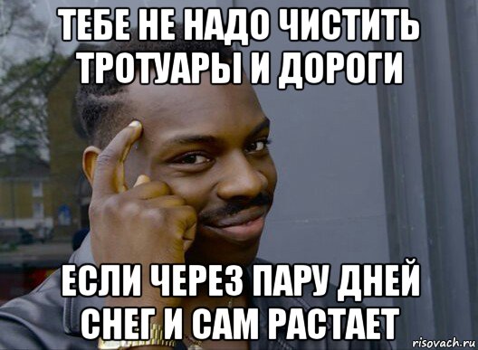 тебе не надо чистить тротуары и дороги если через пару дней снег и сам растает