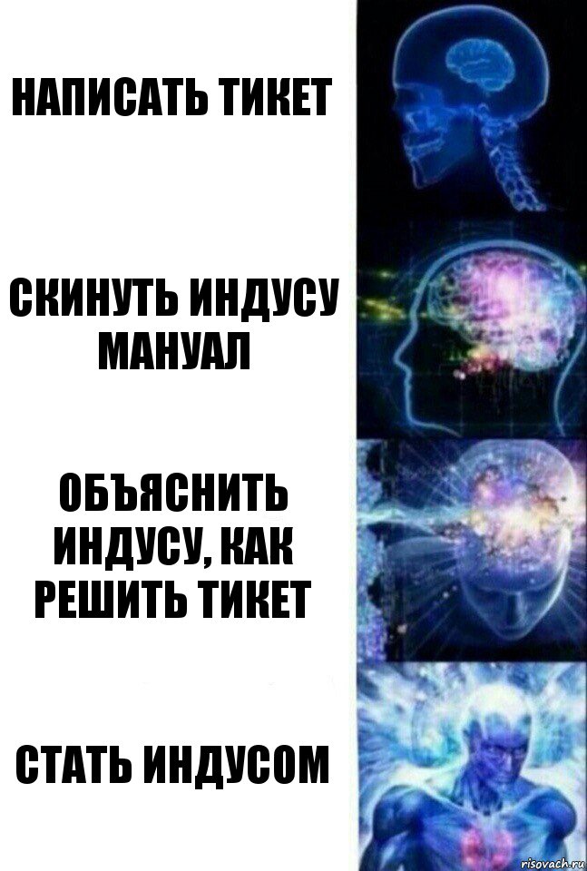 написать тикет скинуть индусу мануал объяснить индусу, как решить тикет стать индусом, Комикс  Сверхразум