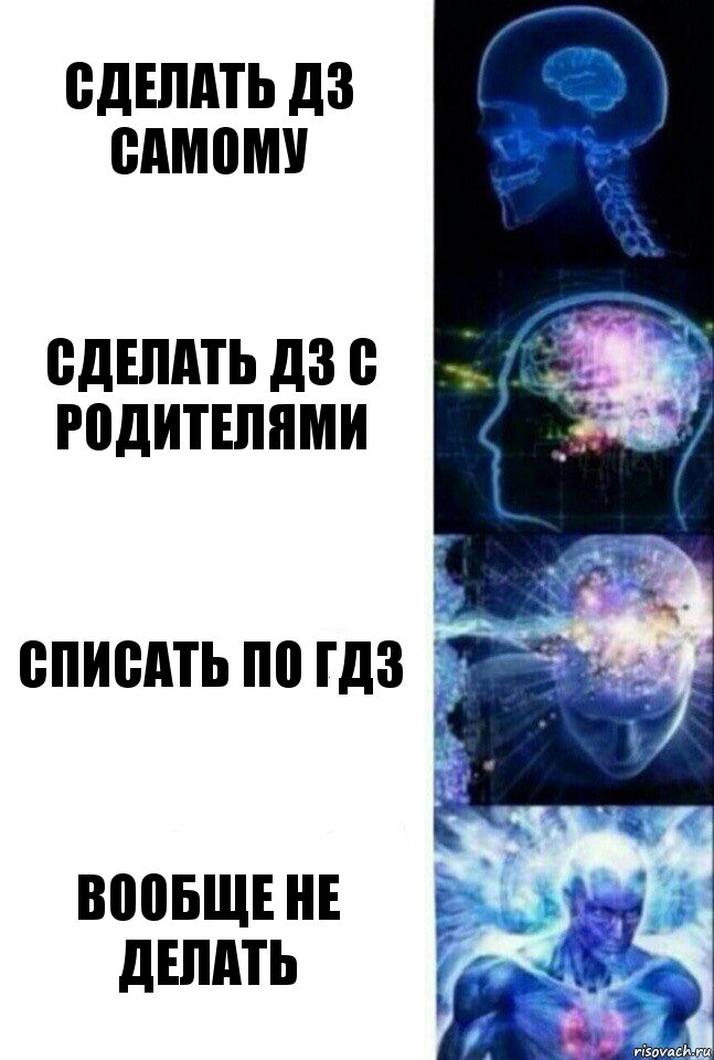 Сделать дз самому Сделать дз с родителями Списать по ГДЗ Вообще не делать, Комикс  Сверхразум