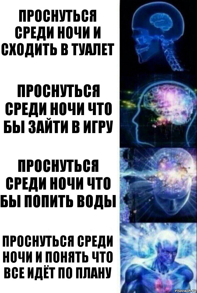 Проснуться среди ночи и сходить в туалет Проснуться среди ночи что бы зайти в игру Проснуться среди ночи что бы попить воды Проснуться среди ночи и понять что все идёт по плану, Комикс  Сверхразум