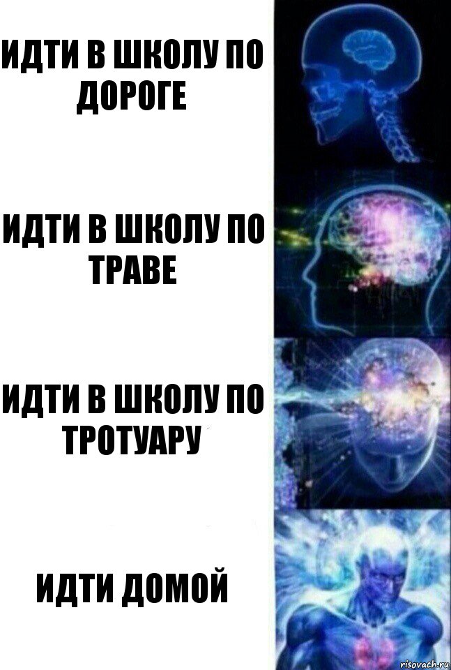 Идти в школу по дороге Идти в школу по траве Идти в школу по тротуару Идти домой, Комикс  Сверхразум