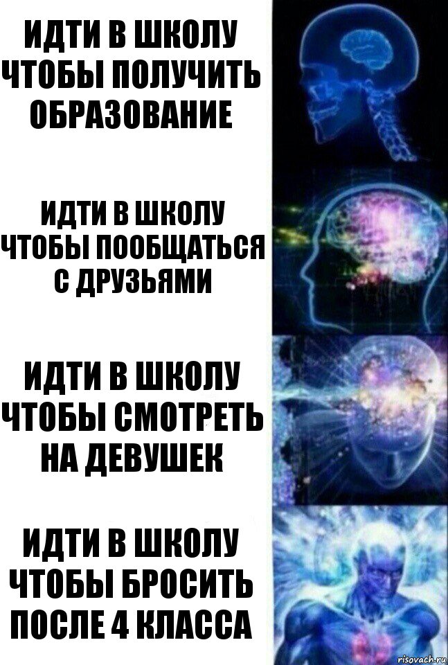 идти в школу чтобы получить образование идти в школу чтобы пообщаться с друзьями идти в школу чтобы смотреть на девушек идти в школу чтобы бросить после 4 класса, Комикс  Сверхразум