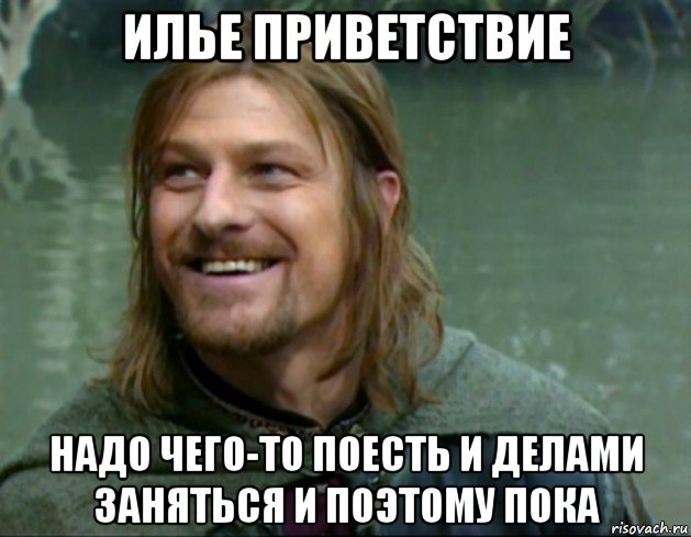 илье приветствие надо чего-то поесть и делами заняться и поэтому пока, Мем Тролль Боромир