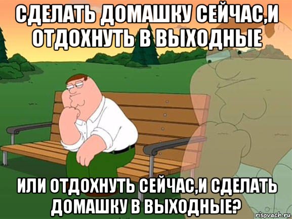 сделать домашку сейчас,и отдохнуть в выходные или отдохнуть сейчас,и сделать домашку в выходные?, Мем Задумчивый Гриффин