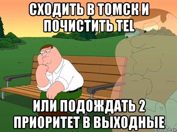 сходить в томск и почистить tel или подождать 2 приоритет в выходные, Мем Задумчивый Гриффин