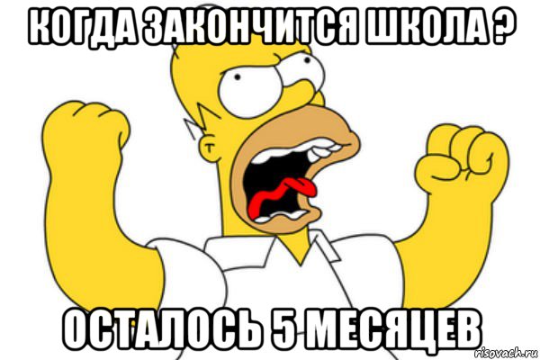 когда закончится школа ? осталось 5 месяцев, Мем Разъяренный Гомер