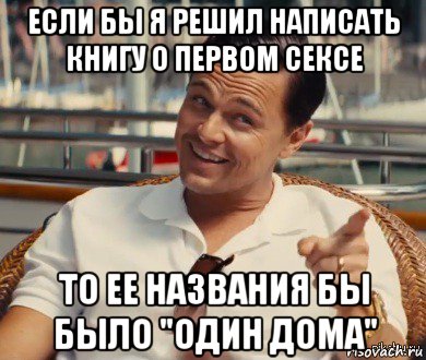 если бы я решил написать книгу о первом сексе то ее названия бы было "один дома", Мем Хитрый Гэтсби