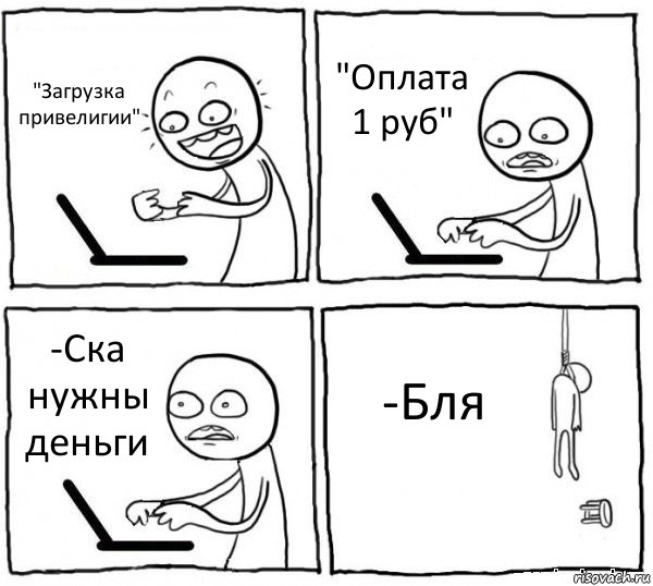 "Загрузка привелигии" "Оплата 1 руб" -Ска нужны деньги -Бля, Комикс интернет убивает