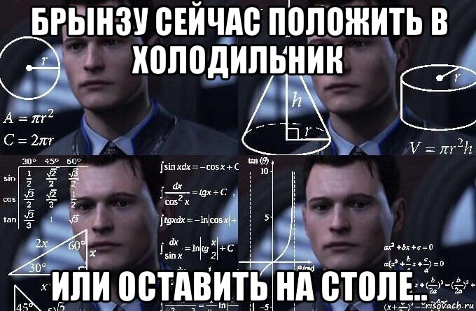 брынзу сейчас положить в холодильник или оставить на столе.., Мем  Коннор задумался