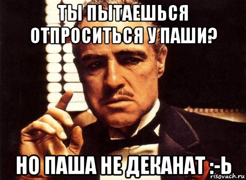 ты пытаешься отпроситься у паши? но паша не деканат :-ь, Мем крестный отец