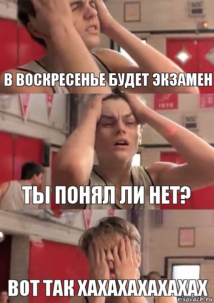 в воскресенье будет экзамен ты понял ли нет? вот так хахахахахахах