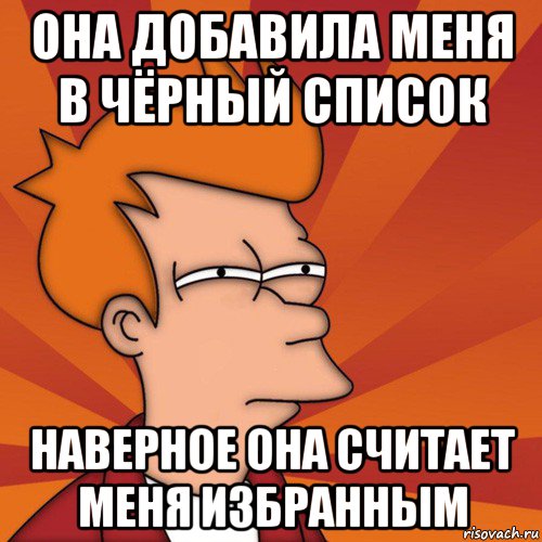 она добавила меня в чёрный список наверное она считает меня избранным, Мем Мне кажется или (Фрай Футурама)