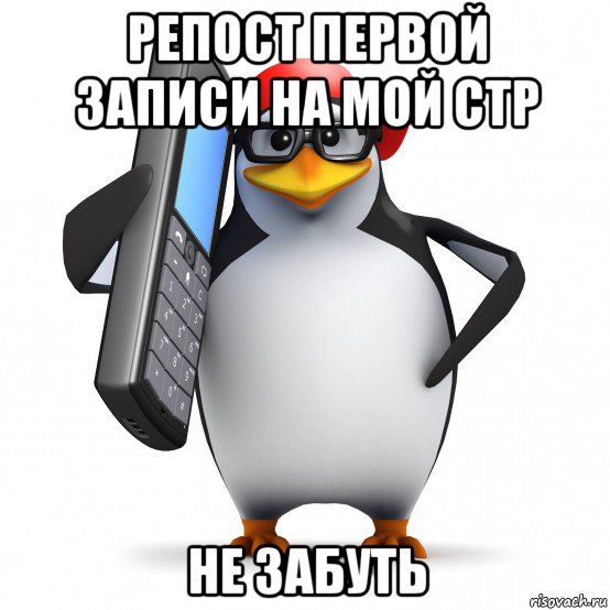 репост первой записи на мой стр не забуть, Мем   Пингвин звонит