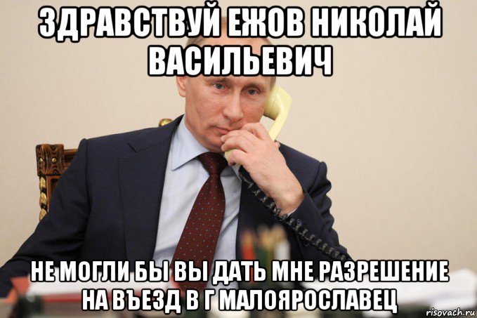 здравствуй ежов николай васильевич не могли бы вы дать мне разрешение на въезд в г малоярославец, Мем Путин у телефона