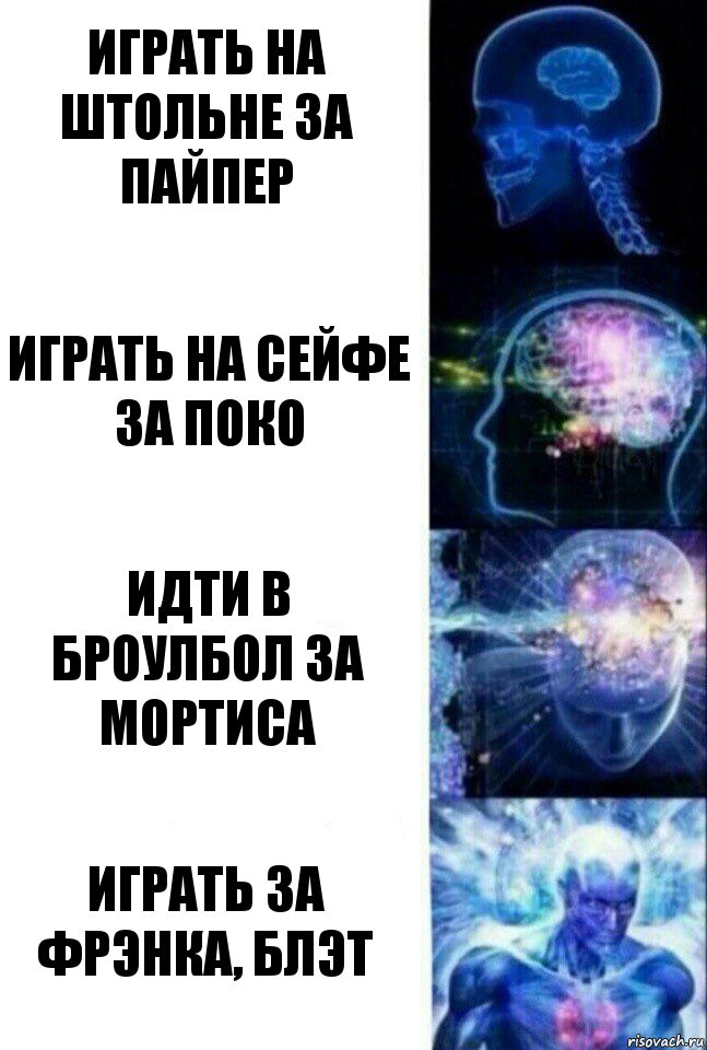 Играть на штольне за Пайпер Играть на сейфе за Поко Идти в броулбол за Мортиса ИГРАТЬ ЗА ФРЭНКА, БЛЭТ, Комикс  Сверхразум