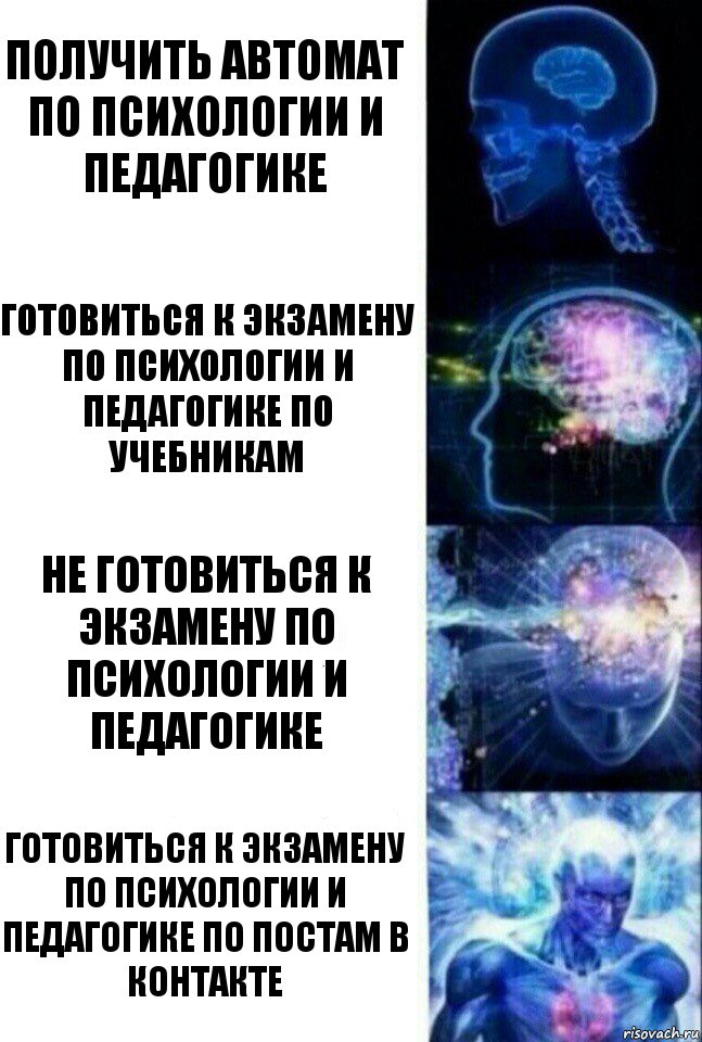 получить автомат по психологии и педагогике Готовиться к экзамену по психологии и педагогике по учебникам не готовиться к экзамену по психологии и педагогике Готовиться к экзамену по психологии и педагогике по постам в контакте, Комикс  Сверхразум