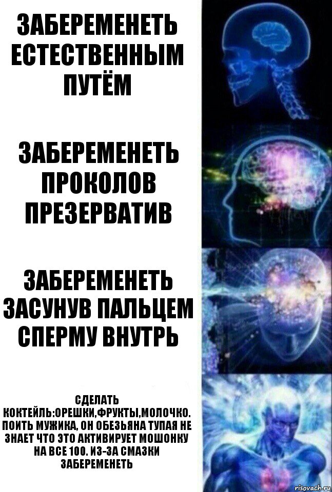 забеременеть естественным путём забеременеть проколов презерватив забеременеть засунув пальцем сперму внутрь Сделать Коктейль:орешки,фрукты,молочко. Поить мужика, он обезьяна тупая не знает что это активирует мошонку на все 100. Из-за смазки забеременеть, Комикс  Сверхразум