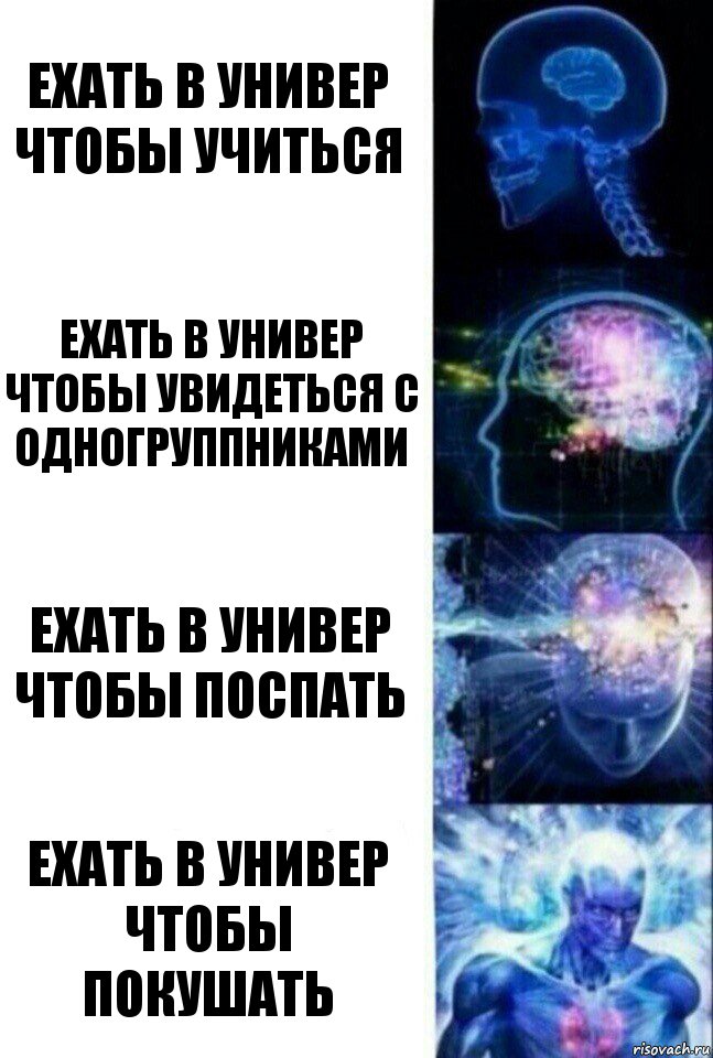 ехать в универ чтобы учиться ехать в универ чтобы увидеться с одногруппниками ехать в универ чтобы поспать ехать в универ чтобы покушать, Комикс  Сверхразум