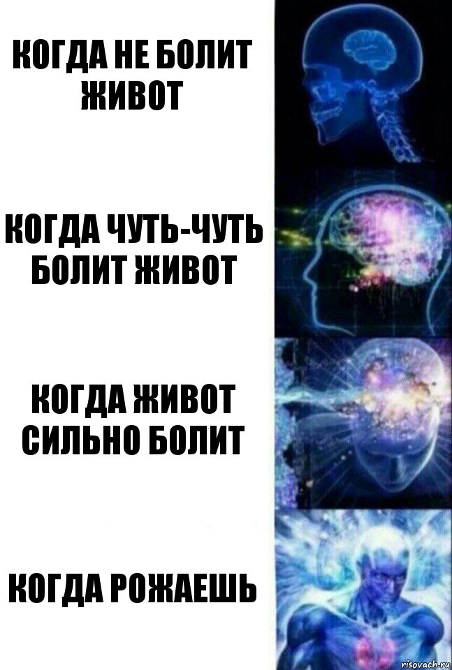 Когда не болит живот Когда чуть-чуть болит живот Когда живот сильно болит Когда рожаешь, Комикс  Сверхразум