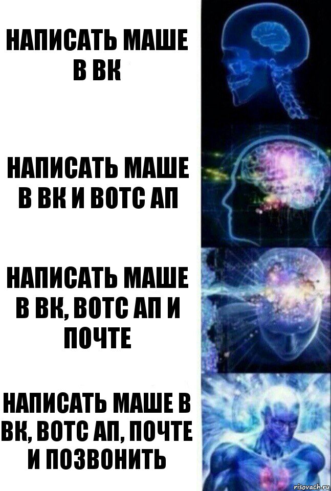 Написать Маше в ВК Написать Маше в ВК и вотс ап Написать Маше в ВК, вотс ап и Почте Написать Маше в ВК, вотс ап, Почте и позвонить, Комикс  Сверхразум