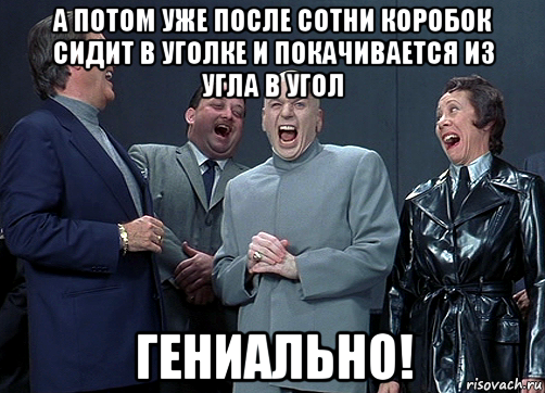 а потом уже после сотни коробок сидит в уголке и покачивается из угла в угол гениально!, Мем доктор зло смётся