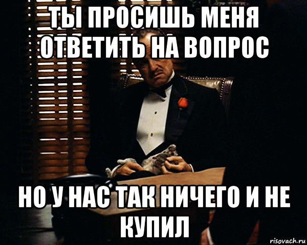 ты просишь меня ответить на вопрос но у нас так ничего и не купил, Мем Дон Вито Корлеоне