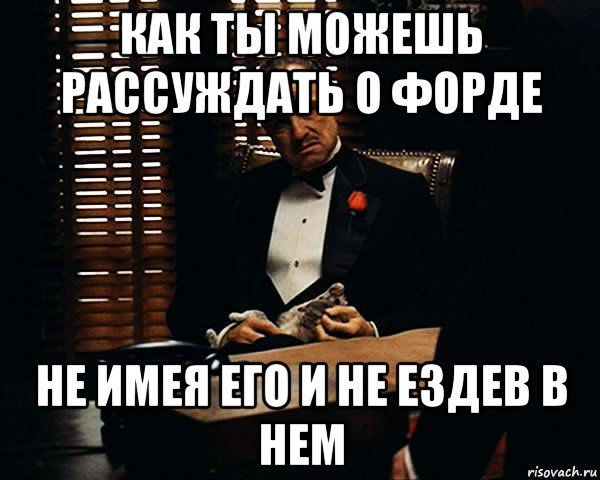 как ты можешь рассуждать о форде не имея его и не ездев в нем, Мем Дон Вито Корлеоне