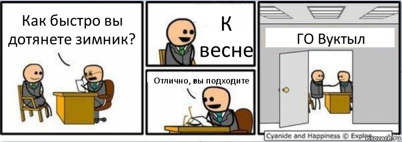 Как быстро вы дотянете зимник? К весне Отлично, вы подходите ГО Вуктыл, Комикс Собеседование на работу