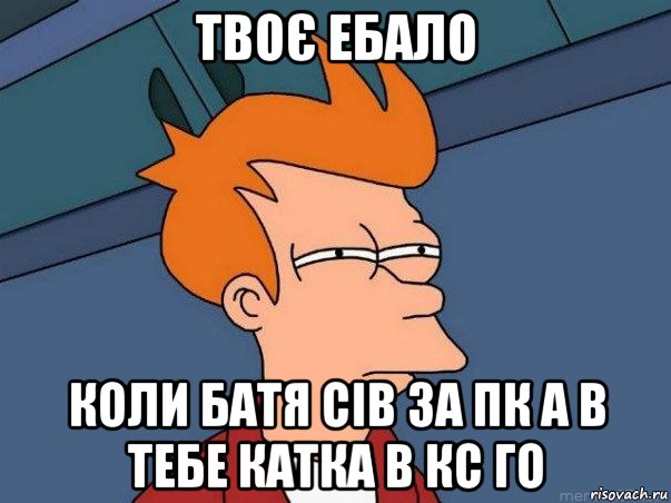 твоє ебало коли батя сів за пк а в тебе катка в кс го, Мем  Фрай (мне кажется или)