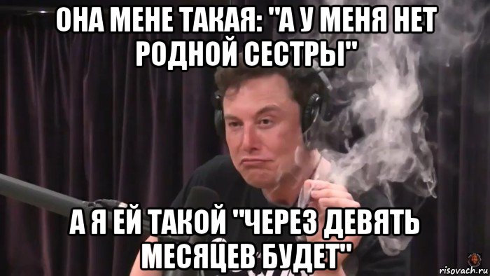 она мене такая: "а у меня нет родной сестры" а я ей такой "через девять месяцев будет", Мем Илон Маск